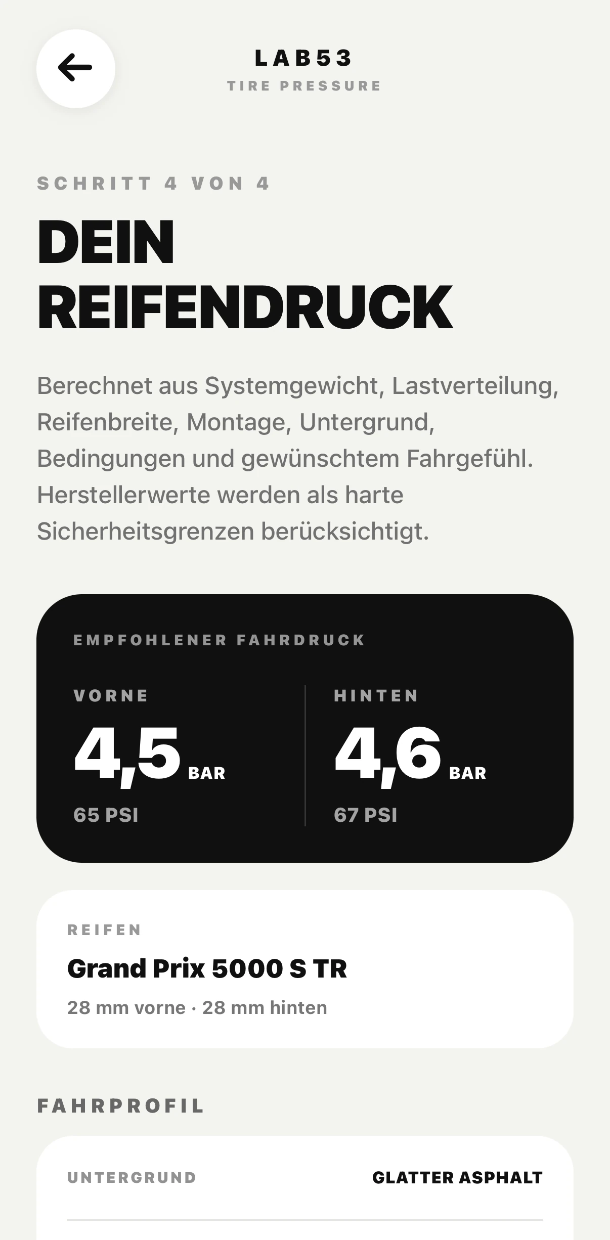 LAB53 TIRE PRESSURE Ergebnis