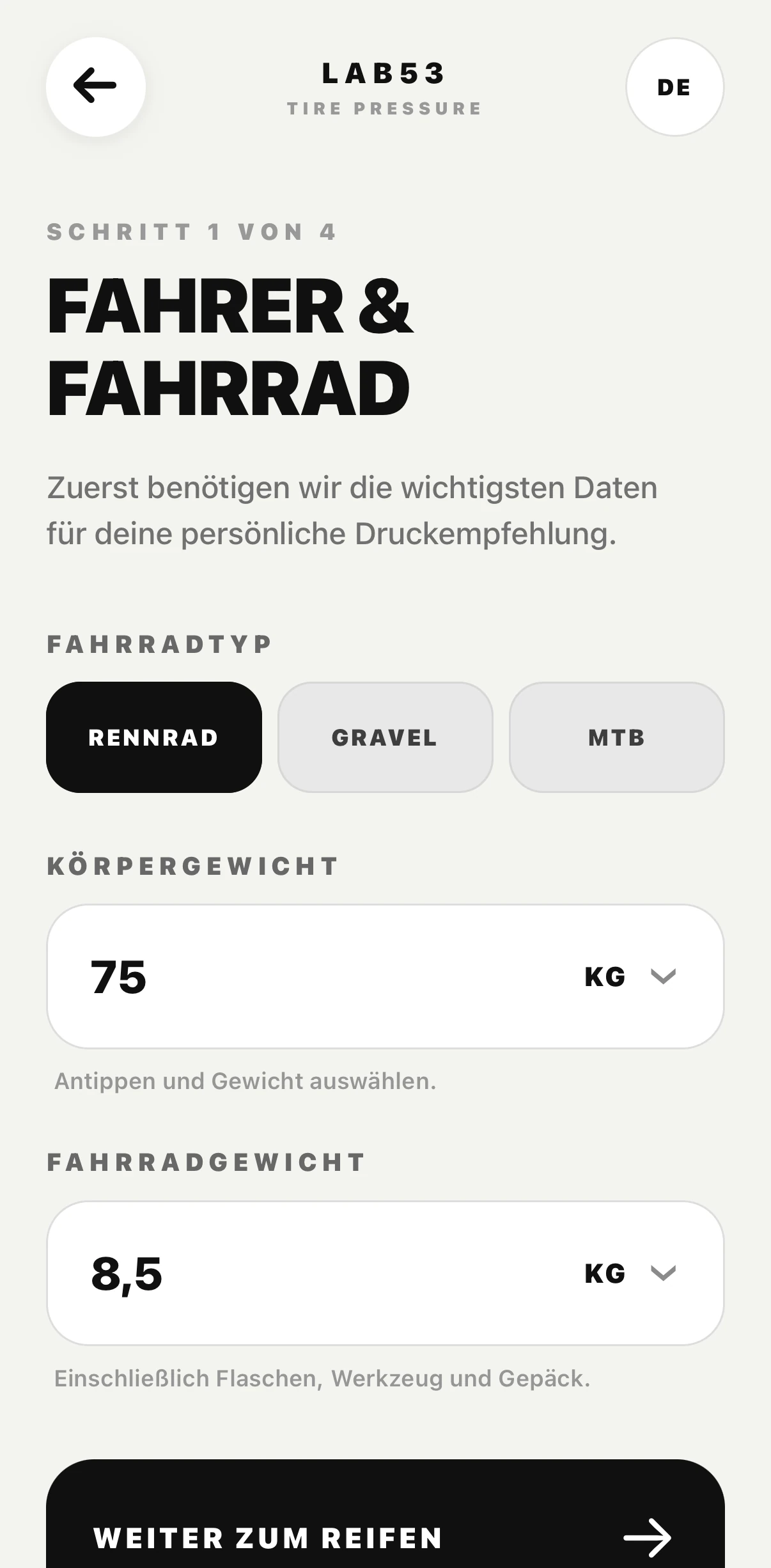 TIRE PRESSURE Fahrer und Fahrrad