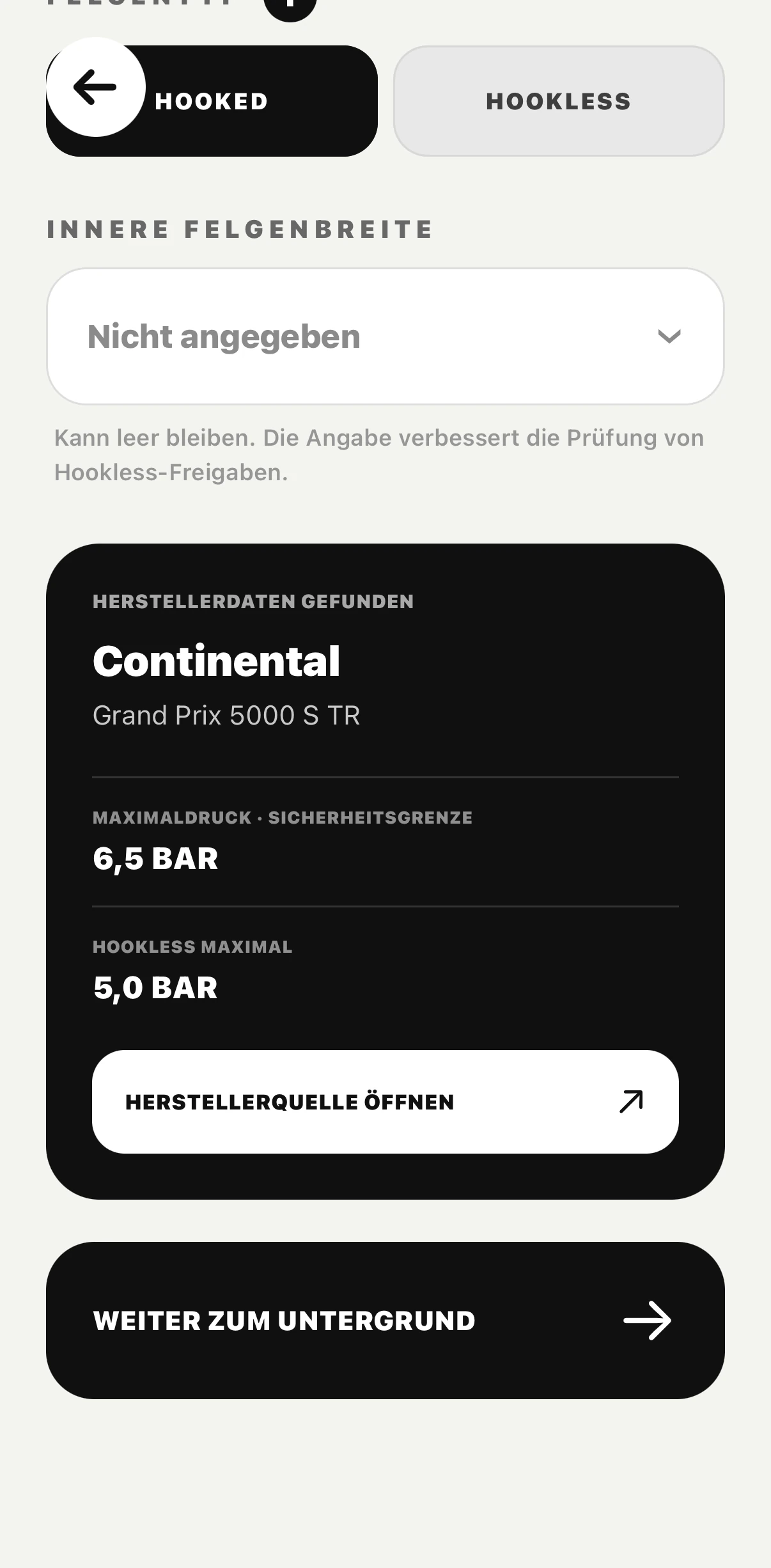 TIRE PRESSURE Herstellergrenzwerte