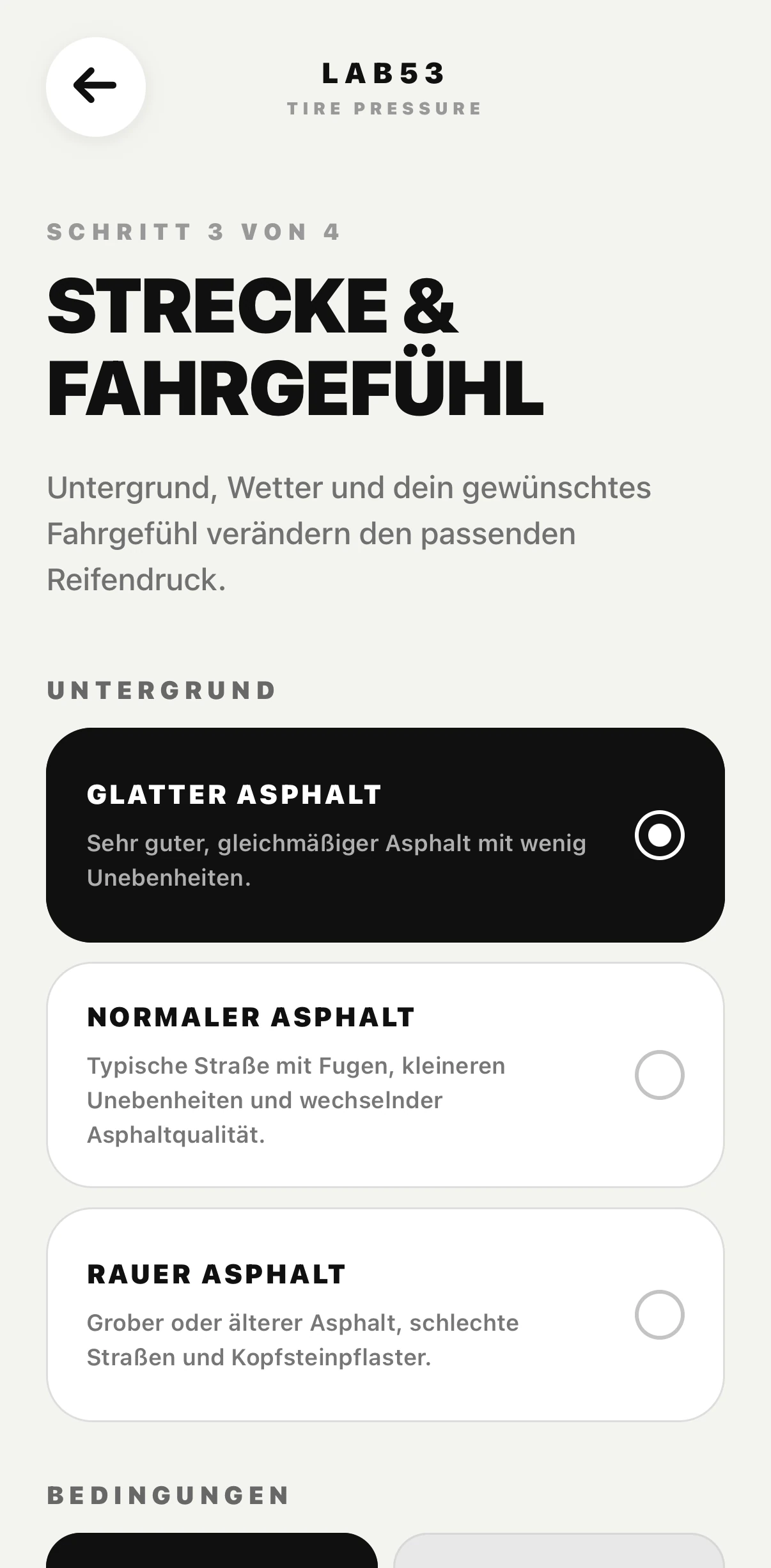 TIRE PRESSURE Strecke und Fahrgefühl